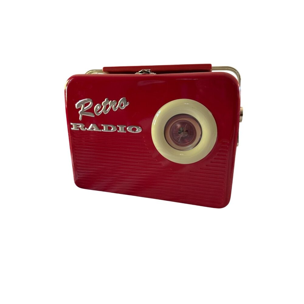Vintage Retro Radio Red Lunch Box The Silver Crane Metal
